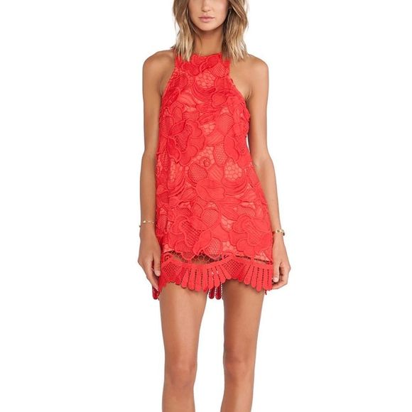 Lovers + Friends Caspian Lace Shift Mini Dress in Coral Red size XS - Picture 1 of 14